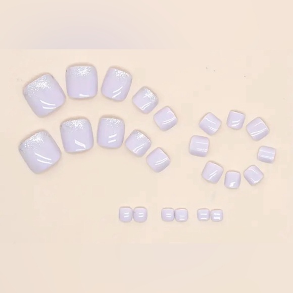 Purple White Pink Square Shaped Press On Toe Nail Kit - Picture 3 of 4